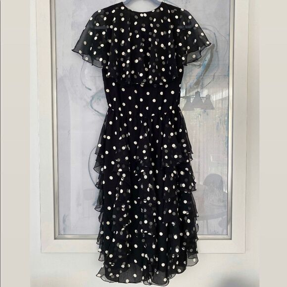 Vintage Pat Richards Black And White Polka Dot Flouncy Dress, Size S - Picture 2 of 9